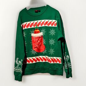 Sriracha Hot Sauce Ugly Christmas Sweater XL Green 3D Stocking Huy Fong Rooster